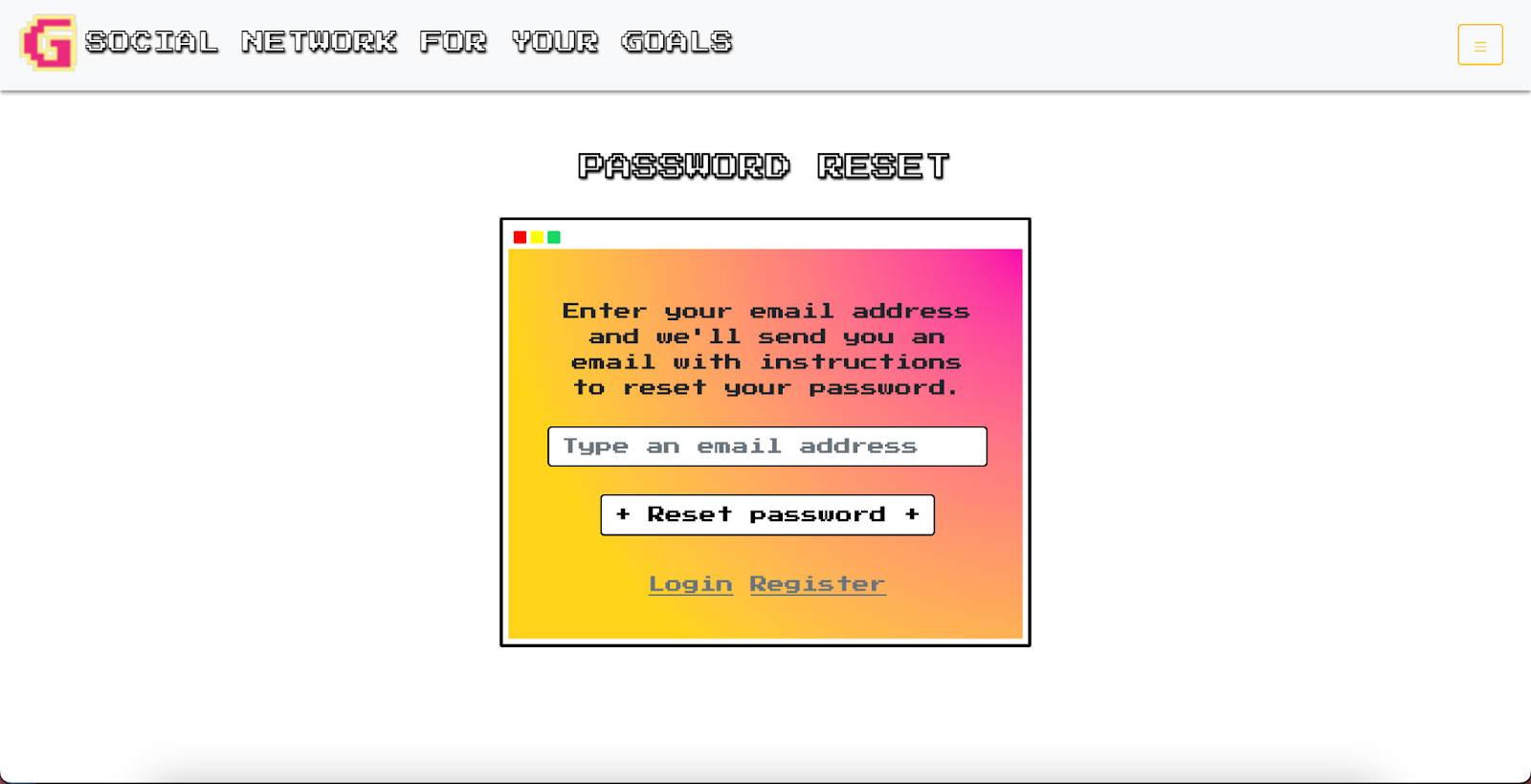Reset password page