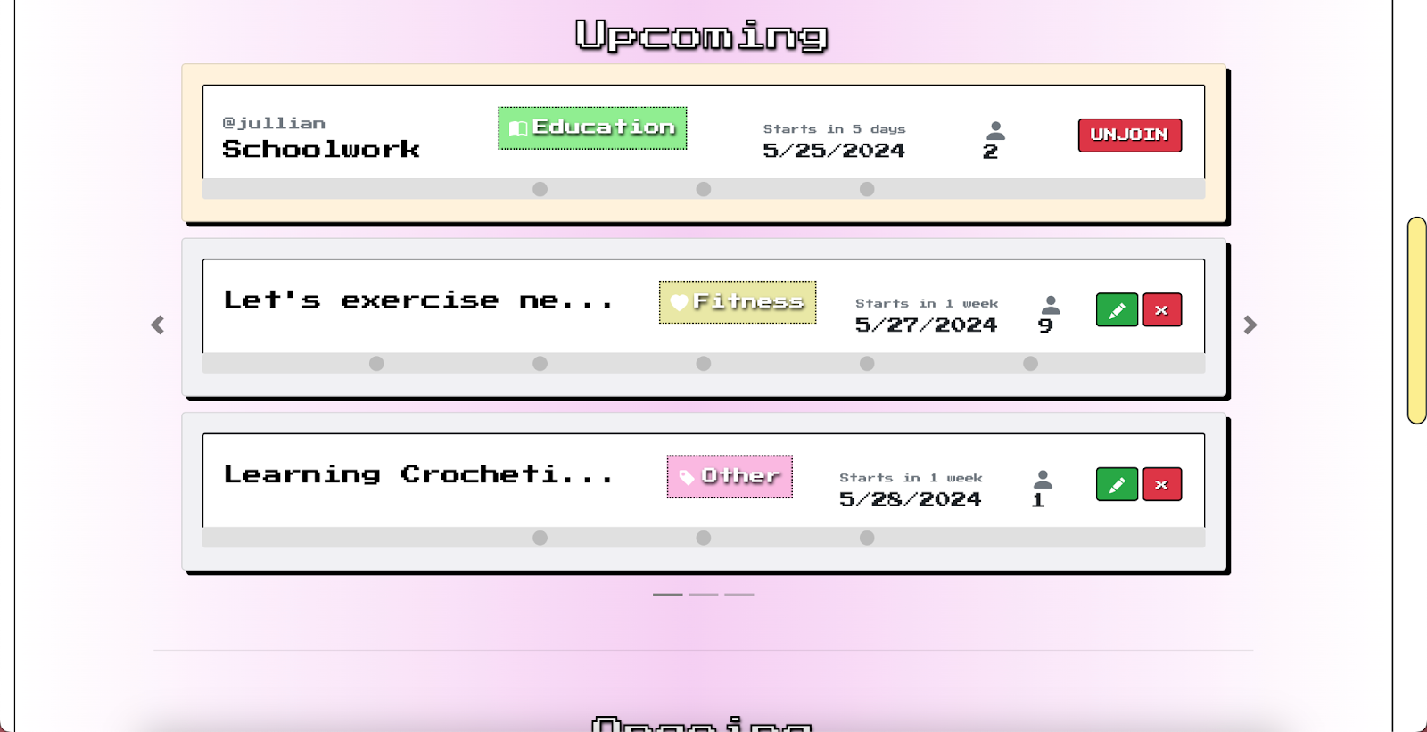 Goals on profile page