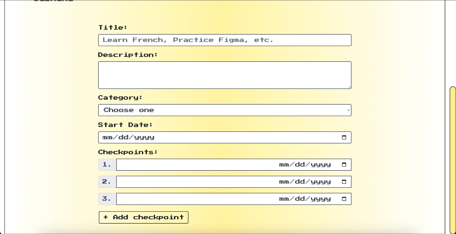Create a new goal (ctd.)