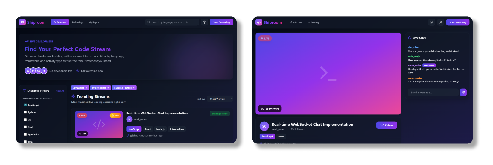 Stream view layout visual