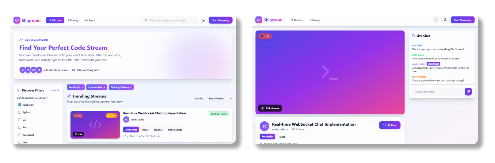 Stream view layout visual